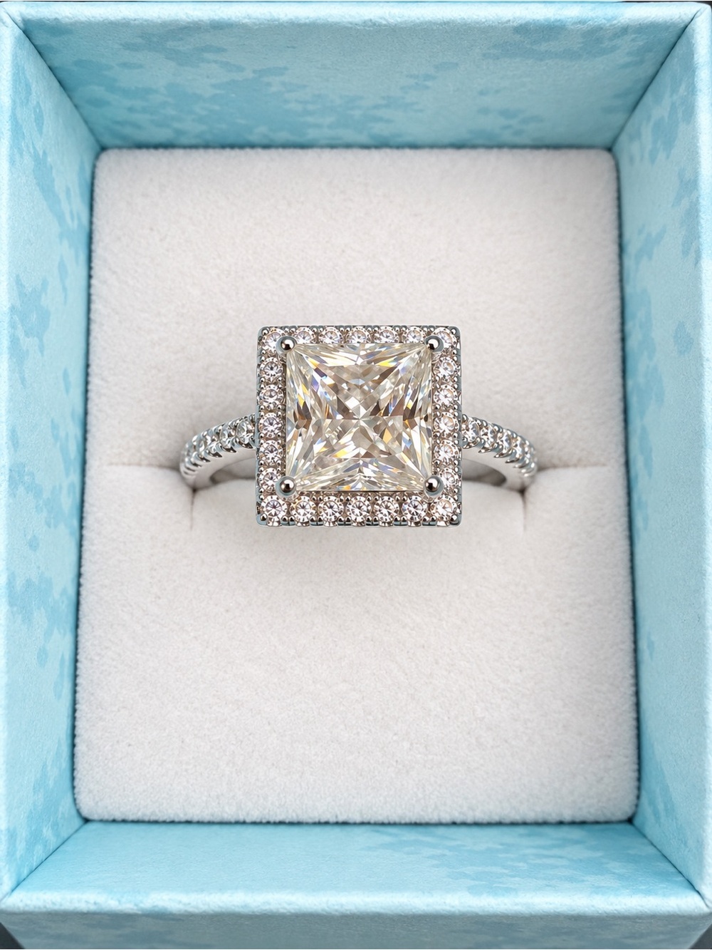 2 CT Princess Cut Moissanite Halo Ring – S925 Sterling Silver – GRA Card - Size7
